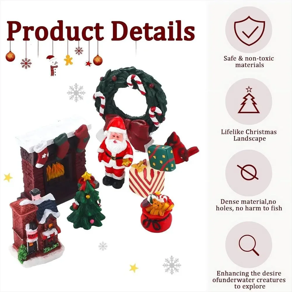 9 Pcs Christmas Aquarium Decorations - Fish Tank Heavy Figures Multicolor NEW